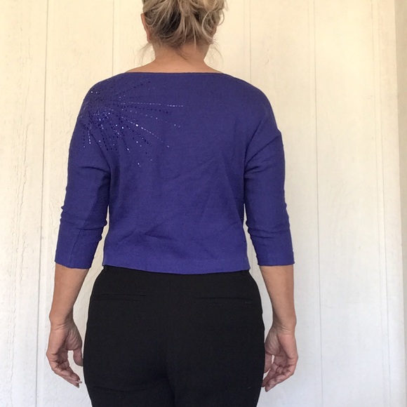 ST JOHN EVENING PURPLE SWAROVSKI KNIT SWEATER SIZE 2 - Picture 7 of 16